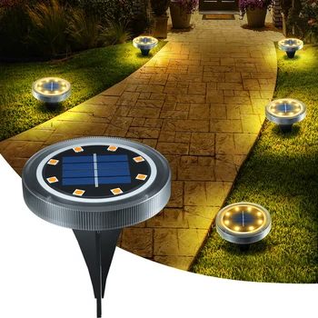Наземные фонари на солнечных батареях IP65 Водонепроницаемые наружные светодиодные дисковые фонари для сада, нескользящие ландшафтные дорожки, освещение газона во внутреннем дворике