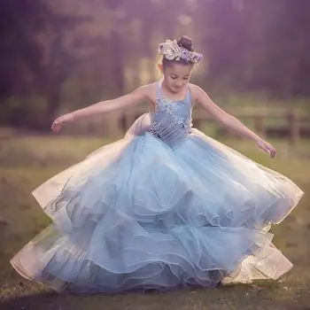Нарядные платья для милых девушек Длиной до пола с кружевными 3d цветочными аппликациями, бальное платье для цветочницы, свадебное платье на заказ, многоуровневое