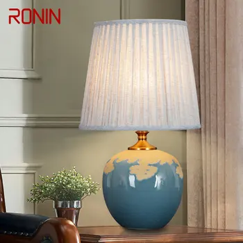 Настольная лампа RONIN Nordic Luxury Creative Ceramics со светодиодной подсветкой современного синего цвета с затемнением для настольного декора спальни