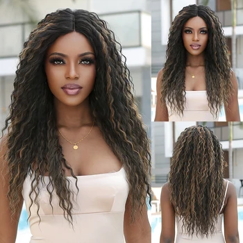Натуральные синтетические парики на кружеве спереди для афро-женщин, длинные кудрявые черно-коричневые смешанные светлые кружевные парики для ежедневного косплея