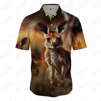 Новая летняя свободная повседневная мужская рубашка с 3D-принтом Kangaroo, рубашка с коротким рукавом, модная удобная рубашка, уличная офисная рубашка