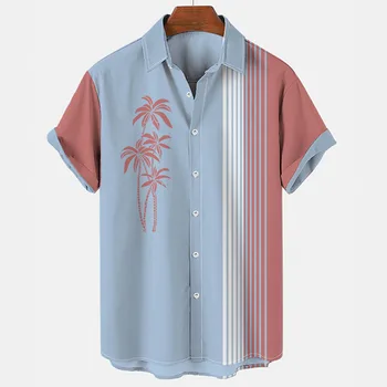 Новая мужская Гавайская рубашка С лацканами, Модный Свободный Дышащий Топ С Короткими рукавами, Летняя Винтажная Рубашка Для Мужчин, 3d Повседневные Пляжные Рубашки