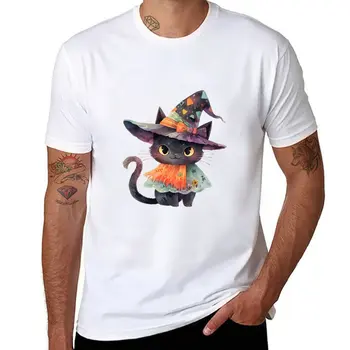 Новая футболка Witch Cat in Halloween 5, топы больших размеров, быстросохнущая футболка, милые топы, футболки для мужчин, хлопок