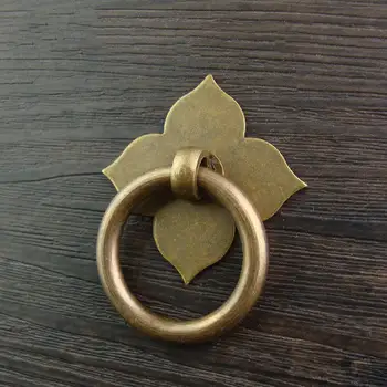 Новое китайское кольцо с четырьмя листьями клевера, антикварное кольцо, дверная ручка шкафа, подвесное кольцо, мебельная ручка, дверное кольцо из чистой меди