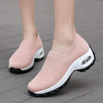 Новые женские модные кроссовки, Обувь из эластичной ткани, Женская обувь на плоской платформе, Повседневные лоферы с круглым носком, Женская дышащая обувь