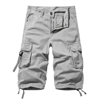 Новые свободные шорты-карго большого размера, хлопковые мужские тактические повседневные шорты, однотонные военные шорты в стиле пэчворк, белые, длиной до колен