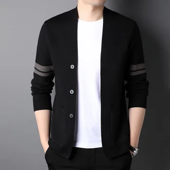 Новый бренд, дизайнер, роскошный модный мужской кардиган простой вязки, свитер, Корейские повседневные модные пальто, куртка, мужская одежда