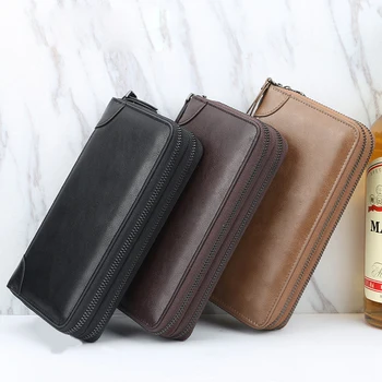 Новый мужской кошелек, мужская длинная сумка большой емкости, мужской ретро-кошелек с двойной застежкой-молнией, кошелек с несколькими картами