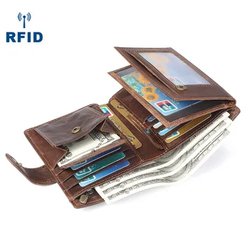 Новый мужской кошелек с несколькими RFID картами для отдыха, винтажный кожаный кошелек, сумка большой емкости, нулевой кошелек