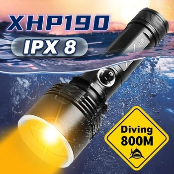 НОВЫЙ сверхяркий фонарик для подводного плавания XHP190 800 м желтого света Профессиональный Фонарик для подводного плавания Подводная лампа IPX8 Водонепроницаемый свет