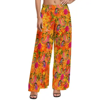 Обалденные брюки Пейсли с высокой талией и яркими цветами, модные брюки, пляжные широкие брюки на заказ