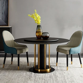 Обеденный стол Комбинированный Итальянский Минималистичный Бытовой Малогабаритный поворотный стол из каменной плиты, Вращающаяся круглая мебель двойного назначения