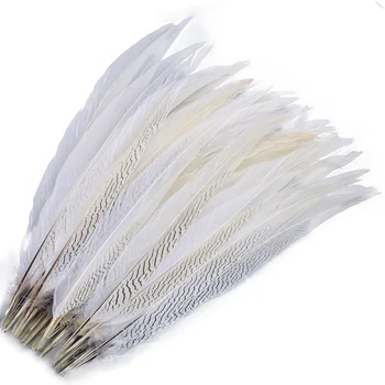 Оптовые продажи натуральных серебряных фазаньих перьев для рукоделия, длинных больших белых птичьих перьев, декора из перьев для одежды, карнавальных украшений