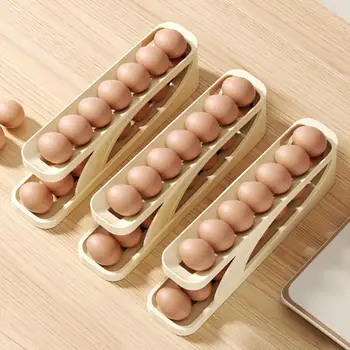 Органайзер для яиц в холодильнике, самокручивающийся дозатор для яиц, 2-уровневый контейнер для хранения яиц, экономящий пространство стеллаж для кухни