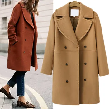Осенне-зимнее шерстяное пальто, женский двубортный тренч средней длины для женщин