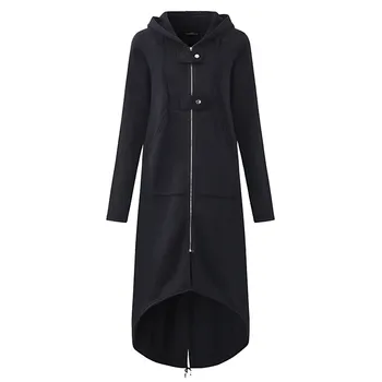 Осенне-зимние женские пальто, однотонный отложной воротник, карманы с длинными рукавами, женские прямые пальто с капюшоном, Джиппер, пальто с капюшоном