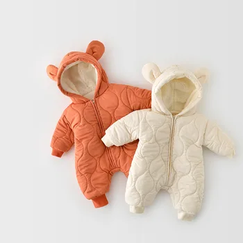 Осенне-зимний детский комбинезон, толстый теплый флисовый комбинезон с капюшоном для новорожденных, комбинезон для мальчиков и девочек, одежда для малышей