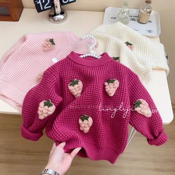 Осенне-зимний свитер для девочек от 12 до 6 лет, модный вязаный свитер с 3D круглым вырезом, детский Свободный универсальный топ