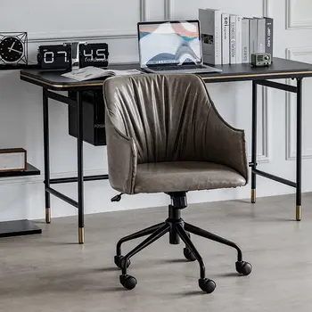 Офисные кресла из скандинавской кожи для офиса, роскошные золотые ножки, Компьютерное кресло для сидячего образа жизни, Удобная спинка, поворотный стол, игровое кресло