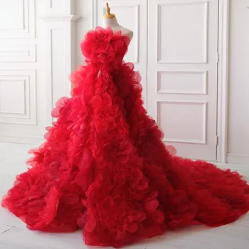 Очаровательные красные бальные платья для вечеринок Для женщин без бретелек, без рукавов, длиной до пола, плиссированные вечерние платья ручной работы с цветами для выпускного вечера.