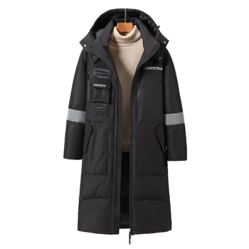 Пара пуховых длинных курток, мужское зимнее пальто с капюшоном с несколькими карманами, высококачественная ветрозащитная парка для улицы, роскошная брендовая одежда