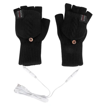 Перчатки с электрическим подогревом от USB, 2-сторонний обогрев, Складные перчатки без пальцев, Рукавицы, Регулируемые Велосипедные Лыжные перчатки
