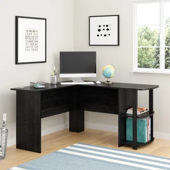 Письменный стол L с книжными полками, офисные столы из черного дуба mobilier bureau