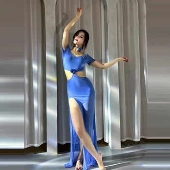 Платье для танца живота, модальная длинная юбка с коротким рукавом, тренировочная одежда для взрослых женщин, элегантная сексуальная профессиональная одежда для выступлений