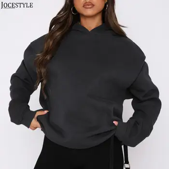 Повседневный пуловер со свободным рукавом в стиле Y2K, женский пуловер больших размеров, толстовка свободного кроя, Однотонный Простой повседневный наряд