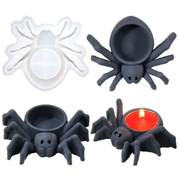 Подсвечник в виде паука, силиконовая форма для смолы, кронштейн для свечи в виде паука на Хэллоуин, бетонная, цементно-гипсовая форма