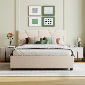 Полноразмерная мягкая кровать-платформа, изголовье в кирпичном стиле с 4 выдвижными ящиками, односпальная кровать, двуспальная кровать, ящик для хранения, мягкая спинка