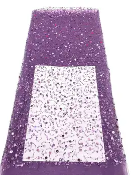 Популярная африканская кружевная ткань 2023 Новейшая фиолетовая индийская ткань сари Качественный тюль кружевная ткань с 3D блестками материал свадебного платья