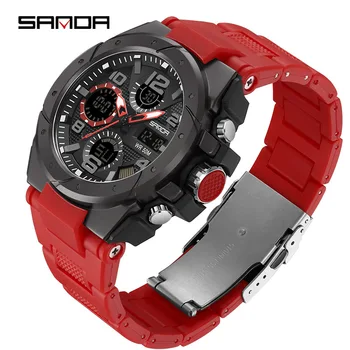 Популярная модель Sanda 9009 для мужчин, водонепроницаемые Спортивные часы на открытом воздухе, режим будильника, модные аналогово-цифровые наручные часы