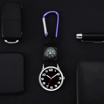 Портативные часы с клипсой Часы с карабином для рюкзака Часы для медсестры с компасом Карманный карабин Спортивные Походные часы