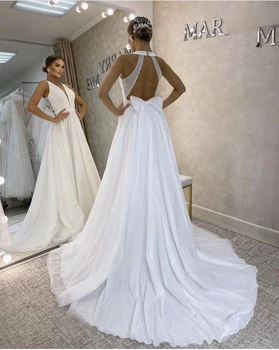 Потрясающее свадебное платье трапециевидной формы для женщин, свадебные платья с глубоким V-образным вырезом, без рукавов, по индивидуальному заказу, элегантный Robe De Mariee 2023