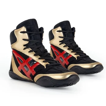 Профессиональные боксерские туфли TaoBo Black Gold с высоким берцем, мужские и женские размеры 35-46, борцовские туфли, кроссовки на резиновой подошве, тренировочные боевые ботинки
