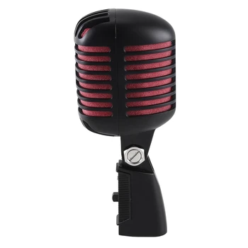 Профессиональный классический ретро динамический вокальный микрофон, 1 шт., черно-красный металлический поворотный микрофон для караоке вживую