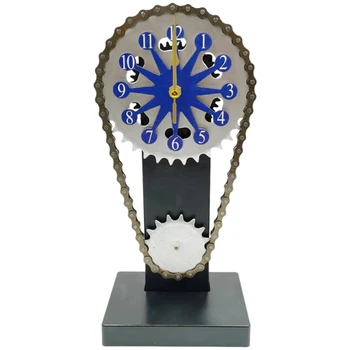 Ретро Часы Ремесленные украшения Вращающаяся Цепная передача Часы Механические Заводные стрелки Настольные часы Синий