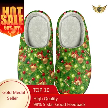 Рождественские дизайнерские нескользящие зимние хлопчатобумажные тапочки, повседневная женская домашняя теплая обувь, Прямая поставка, Удобные горки для помещений, Подарки