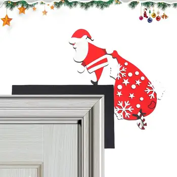 Рождественское украшение дверной коробки, Деревянные рождественские украшения Санта-Клауса, С Новым 2023 годом, Деревянный Рождественский декор дверной коробки