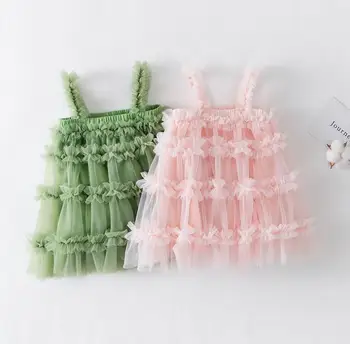 Розничная продажа, Новое летнее сетчатое платье-слинг для девочек, милое праздничное платье принцессы для детей от 2 до 6 лет