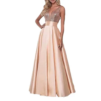 Розовые платья для выпускного вечера с блестками, сексуальные атласные платья для вечеринок с длинным рукавом, простые платья трапециевидной формы, праздничные платья для женщин