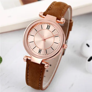Роскошные женские кожаные часы из розового золота с классическим круглым циферблатом, Кварцевые Деловые наручные часы Reloj