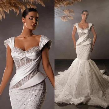 Роскошные Свадебные платья Русалки с блестками, бисером и хрусталем, Свадебные Иллюзионные Платья на заказ Vestido De Novia