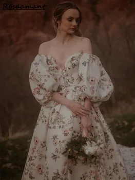 Свадебное платье с цветочным принтом и V-образным вырезом без спинки в саду для женщин 2023 Vestidos de festa Свадебные платья для вечеринок на заказ Сексуальное
