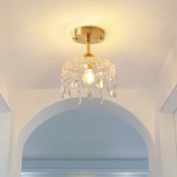 Светодиодная художественная люстра Подвесной светильник, освещающий декор комнаты, Медный Хрустальный потолочный светильник, монтируемый заподлицо, Кристаллы, светильник для прихожей, золотой