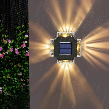 Светодиодный солнечный настенный светильник, прожектор с четырьмя сторонами, Эффективный солнечный свет, Наружное Водонепроницаемое Верхнее и нижнее световое освещение, забор для сада и двора