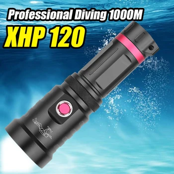 Светодиодный фонарик для дайвинга XHP120 Подводный 1000 м Перезаряжаемый Водонепроницаемый IPX8 Рыболовный фонарь для кемпинга на открытом воздухе Профессиональный фонарь