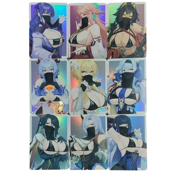 Сделай сам 9 шт. /компл. коллекционная открытка Genshin Impact Ganyu Kawaii в маске богини, цветная флеш-игра, аниме-открытки, подарочная игрушка
