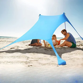 Семейный Пляжный Навес, Большая Пляжная Палатка-навес с Устойчивыми Шестами, Открытый Навес UPF50 + для пляжа, Кемпинга, вечеринки или Пикника